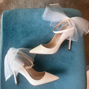 White Bridal Heels with Tulle Bow